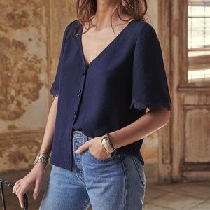 Sezane Blue Aretha Blouse in Size 38